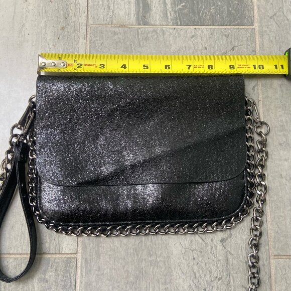 Bari Lynn Faux Leather Chainlink Convertible Crossbody Wristlet Purse Black - Picture 8 of 11